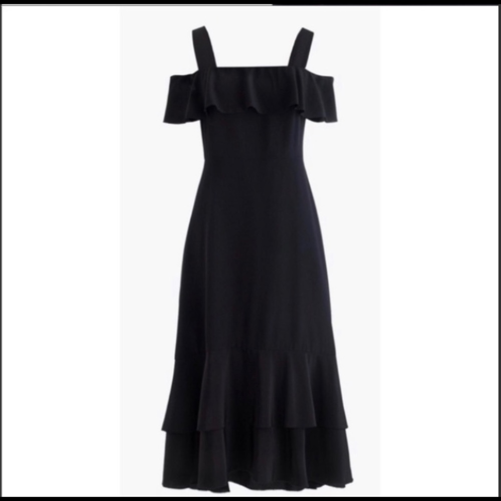 J. Crew Collection Black Cold Shoulder Silk Dress